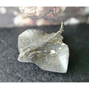 Fossilized Stone Handcarved Stingray Sculpture Figure - 5in‎